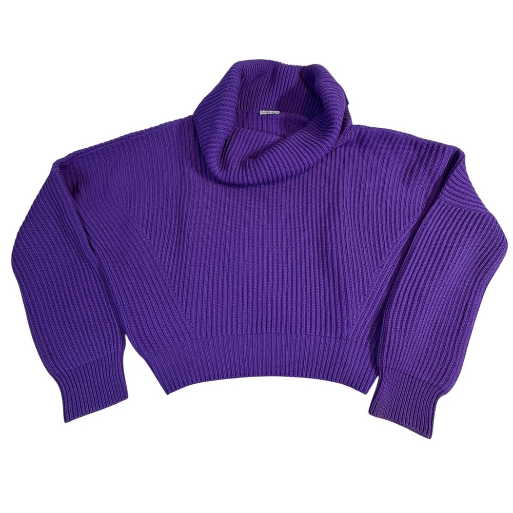 Tomas Maier Cashmere Sweater Purple L Cropped Cowl Neck Sculptural Ribbed Knit